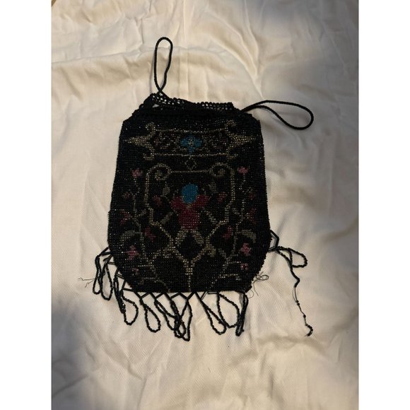 Antique Czechoslovakia Micro Beaded Victorian Art Deco Drawstring Purse AS IS